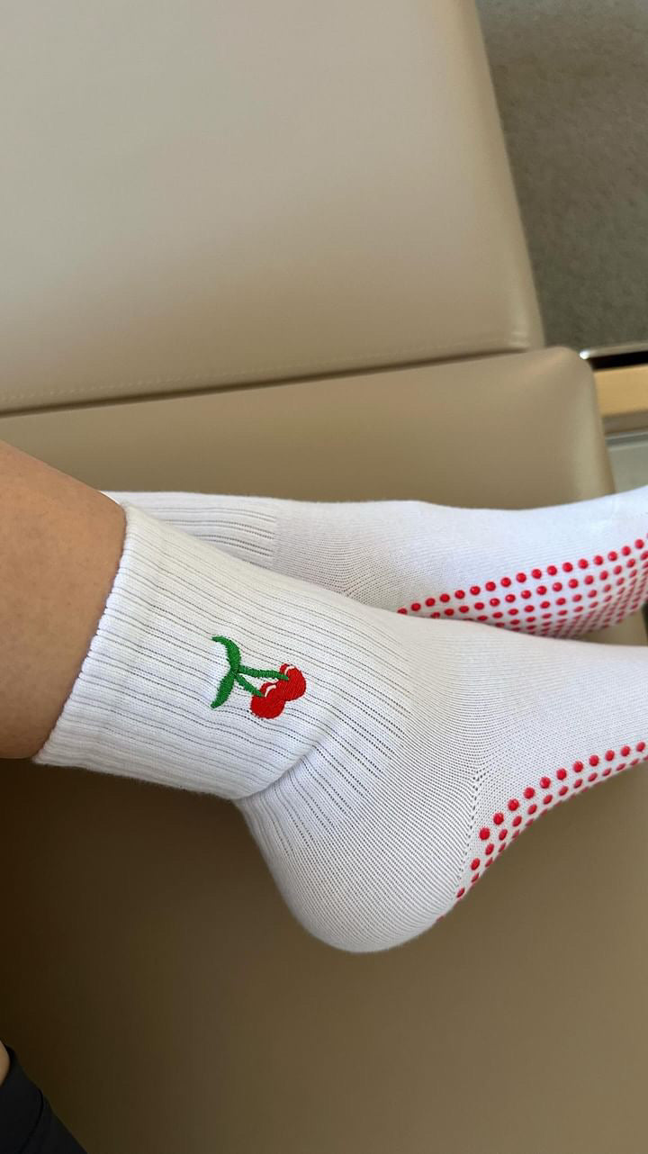 'Sweet As A Cherry' Crew Socks - White