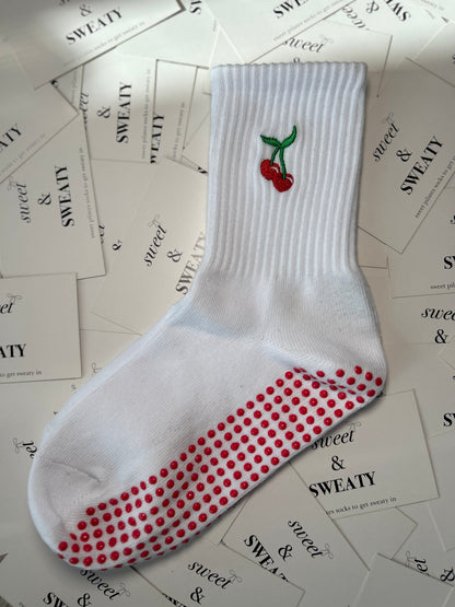 'Sweet As A Cherry' Crew Socks - White