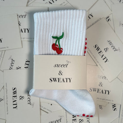 'Sweet As A Cherry' Crew Socks - White