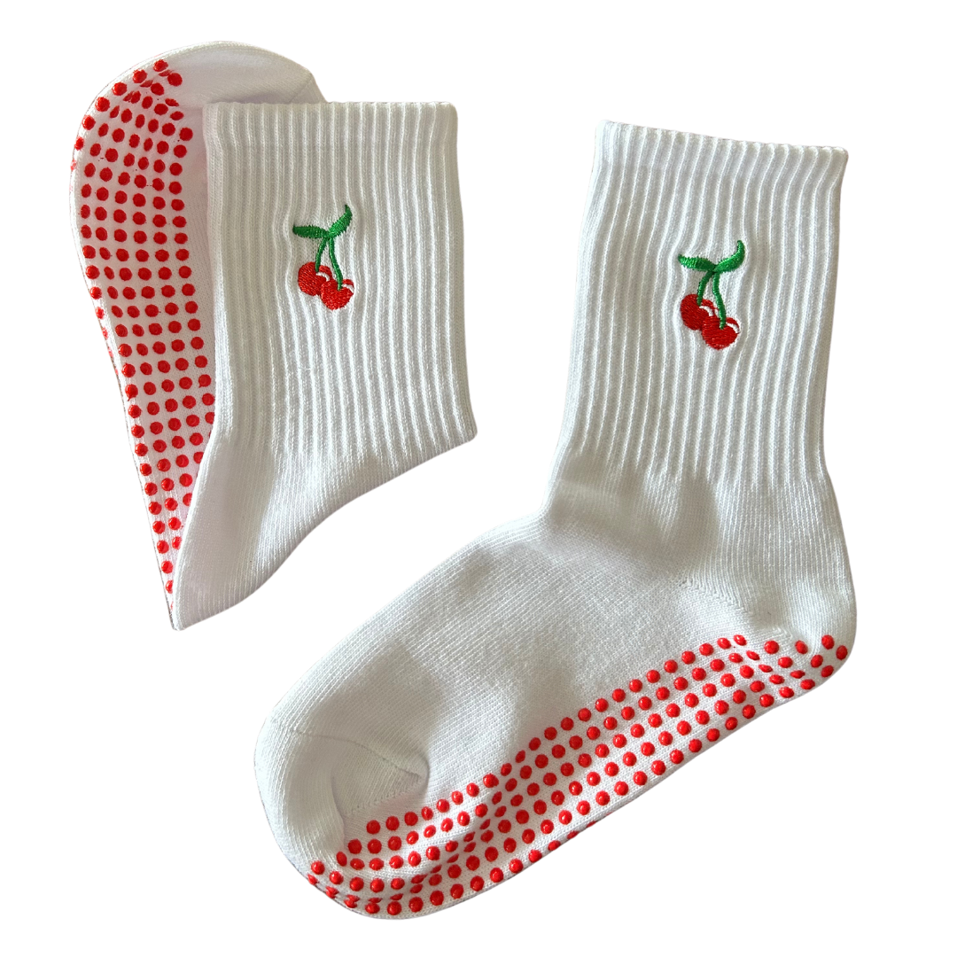 'Sweet As A Cherry' Crew Socks - White